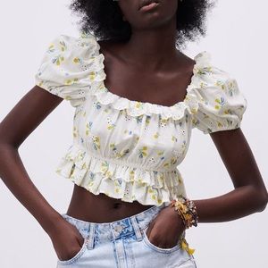 NWT Zara floral embroidered eyelet top